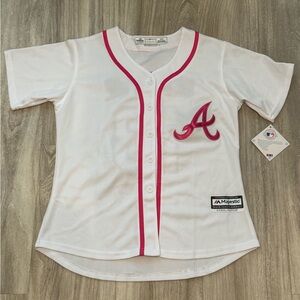 Women’s Hot Pink Trim Braves Jersey - Acuña